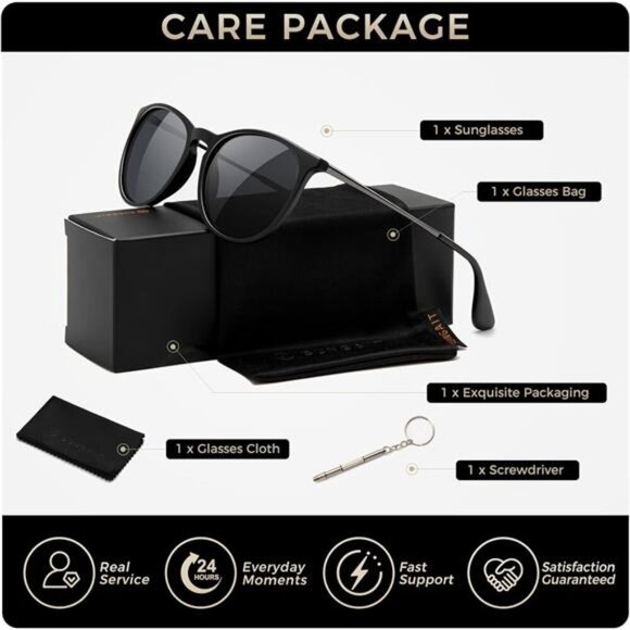 Sungait Round Polarized Sunglasses Women Men Vintage UV400 Retro Glasses - Picture 6 of 7